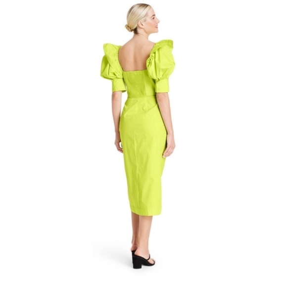 NWT Christopher John Rogers Neon Puff Sleeve Tulip Hem Midi Dress - Picture 3 of 4